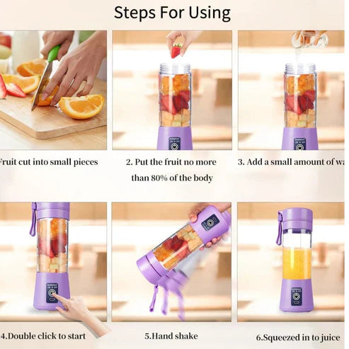Portable USB Electric Juicer Blender – 6 Stainless Steel Blades | Rechargeable Protein Shaker & Smoothie Maker (380ml)