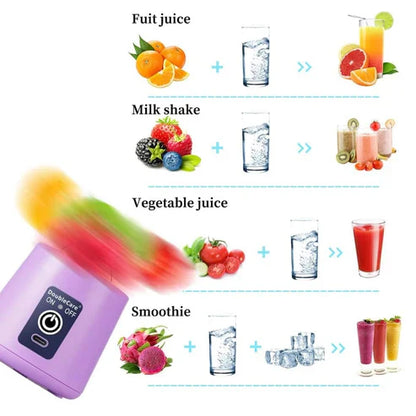 Portable USB Electric Juicer Blender – 6 Stainless Steel Blades | Rechargeable Protein Shaker & Smoothie Maker (380ml)